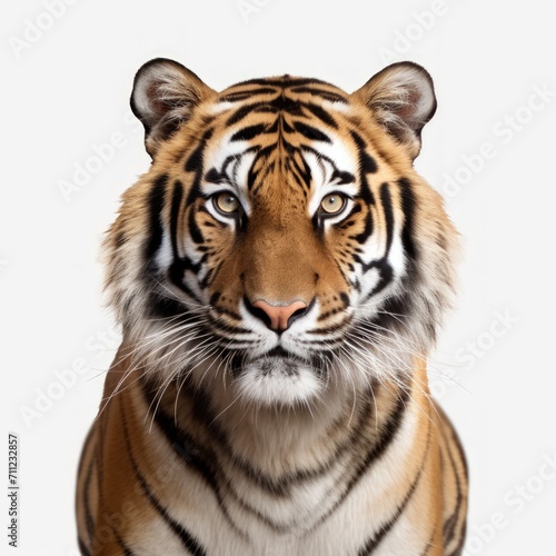 Tiger face  captured on a white background.