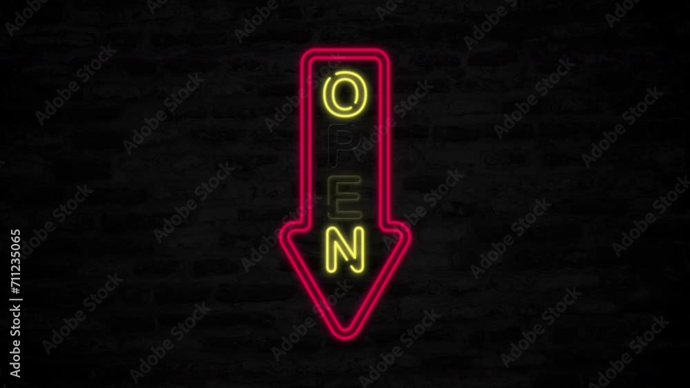 Flashing neon business OPEN sign, Neon open sign animation on texture ...