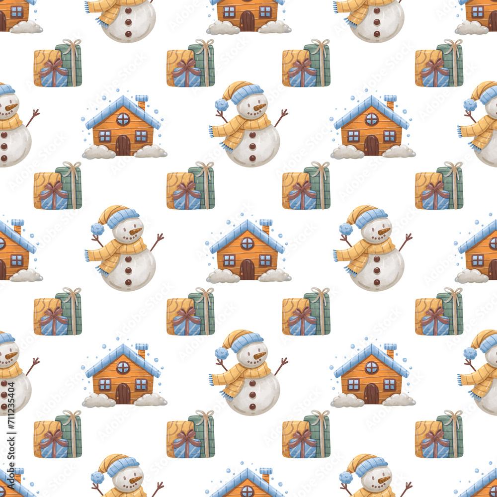Obraz premium Seamless Pattern Winter Watercolor Background