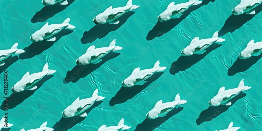 Fish in water pattern. background blue sea surface top view. Blue water ocean Fish in water pattern. background blue sea surface top view. Blue water ocean