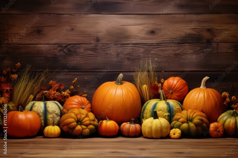 Assorted pumpkins and gourds on a rustic wooden background, autumn harvest concept. Assorted pumpkins and gourds on a rustic wooden background, autumn harvest concept.