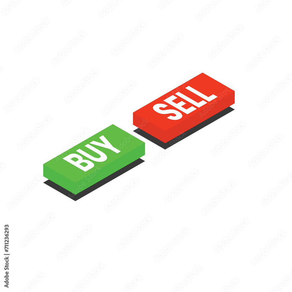 Illustration vector graphic of isolated isometric green buy button and red sell button with shadow. Illustration vector graphic of isolated isometric green buy button and red sell button with shadow.
