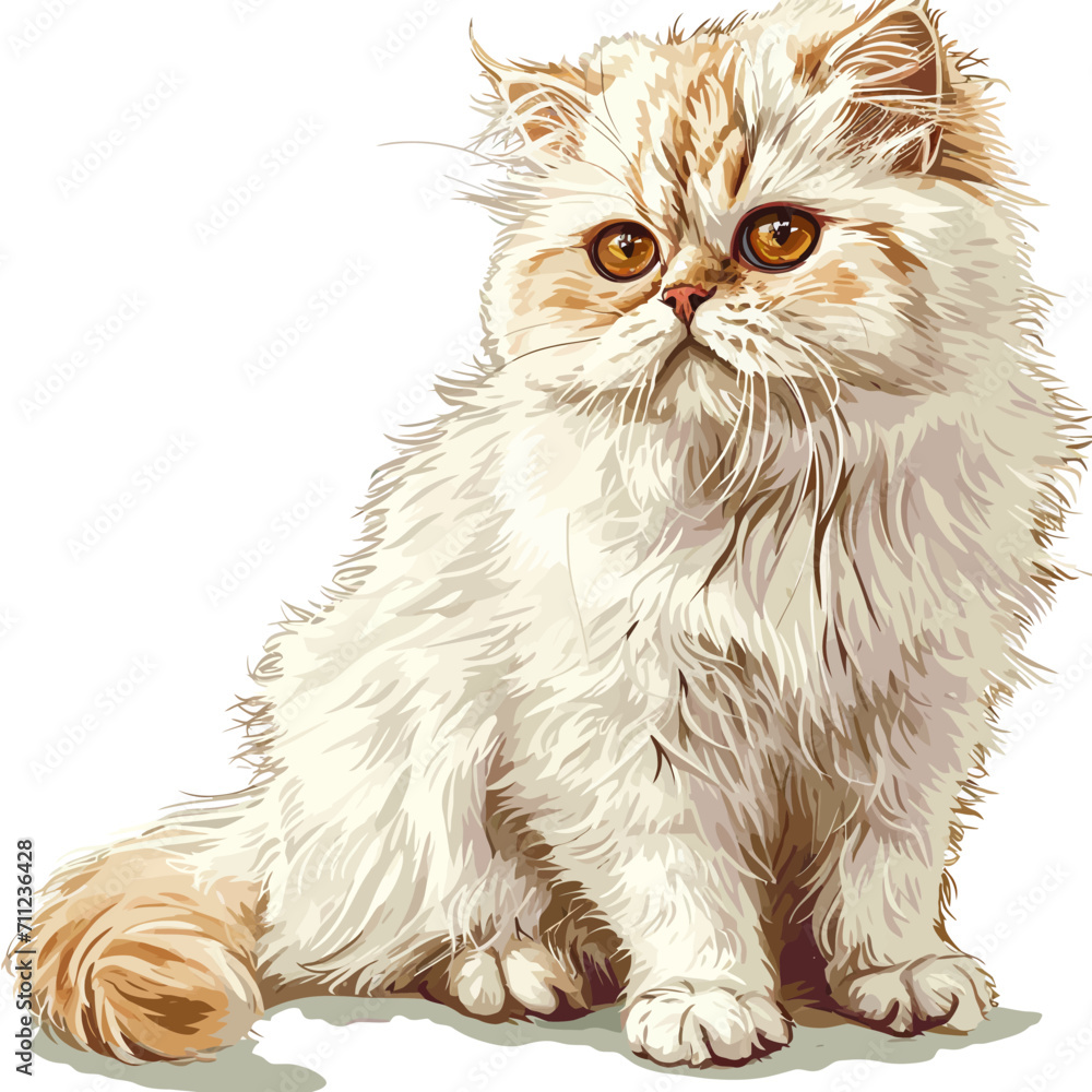 Cute ginger kitten sitting on a white background. Vector illustration.