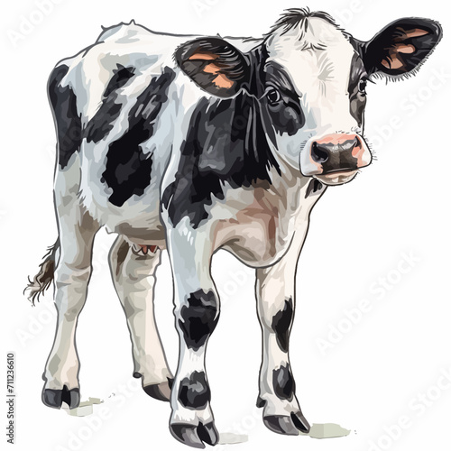 Vector image of a black and white cow on a white background.