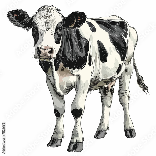 Vector image of a black and white cow on a white background.