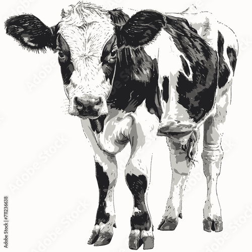 Vector image of a white and black cow on a white background.