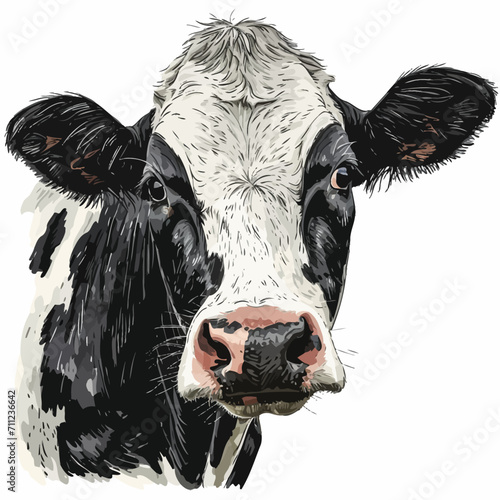 Vector image of a white and black cow on a white background.