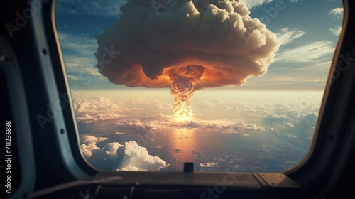 Nuclear explosion seen from the cockpit of an airplane photo