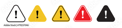Danger risk warning yellow, red and black triangle sign set.accident  problem alert exclamation mark hazard safety roadsign. traffic attention pictogram collection. photo