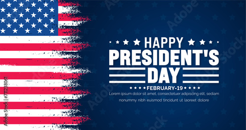 February 19 is President's Day background template with USA flag theme concept. Holiday concept. American Flag design President Day celebrated on the third Monday of February every year.
