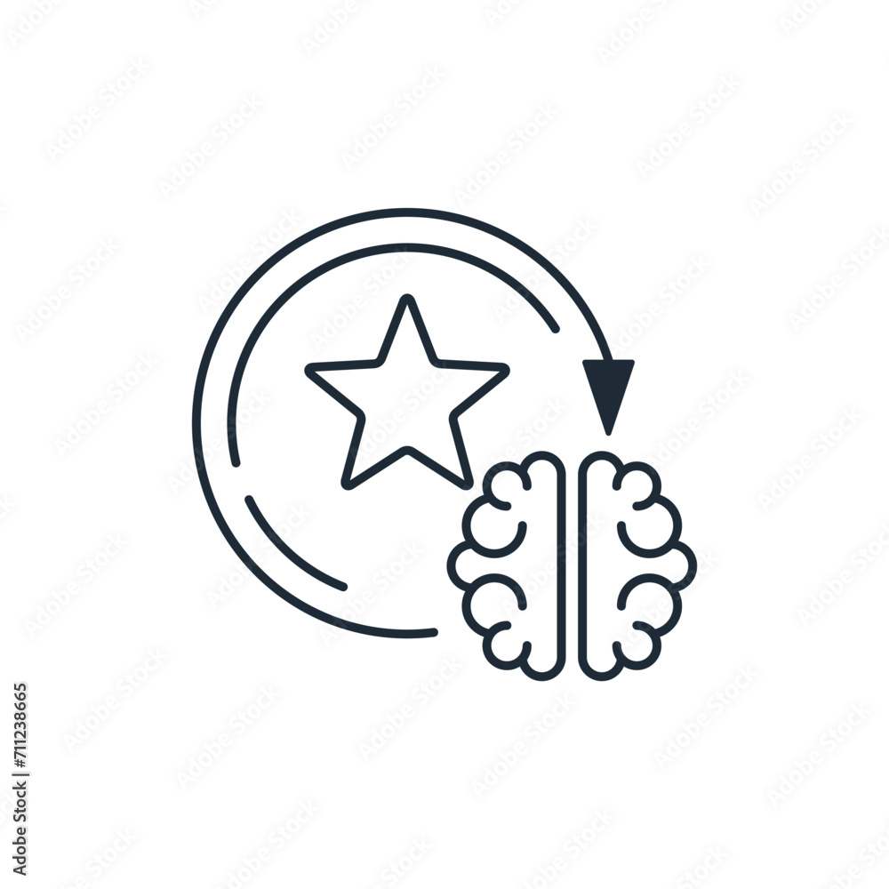 Add a star to the brain. Learn new knowledge, skills and experience.Improve your professional level.Vector linear icon isolated on white background. Add a star to the brain. Learn new knowledge, skills and experience.Improve your professional level.Vector linear icon isolated on white background.