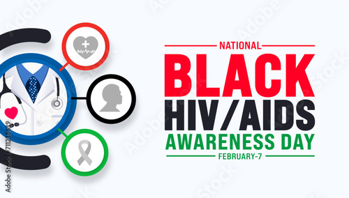 February is National Black HIV AIDS Awareness Day background template with USA flag theme concept. Holiday concept. use to background, banner, placard, card, and poster design template