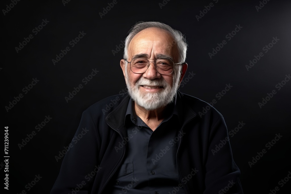 Portrait of an old man with gray beard and glasses on a black background Portrait of an old man with gray beard and glasses on a black background
