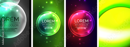 Set of bright glossy glowing neon circle poster backgrounds. Vector illustration For Wallpaper, Banner, Background, Card, Book Illustration, landing page