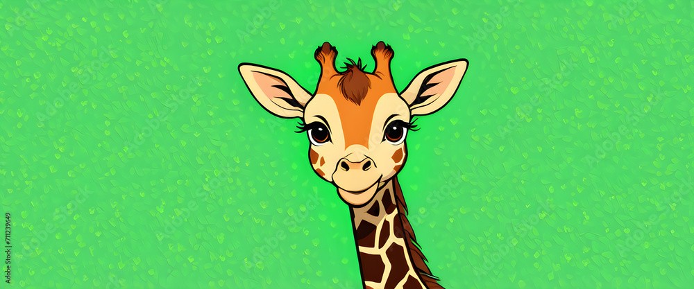 Fototapeta premium Cute baby giraffe character isolated on green background. giraffe illustration.