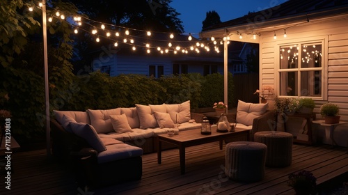 Dusky evening brought to life with the soft glow of outdoor string lights