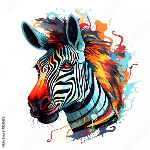 Abstract zebra head close up with tangled doodle elements. Full color illustration. generative ai