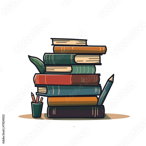 Illustration stack of books and office stationery
