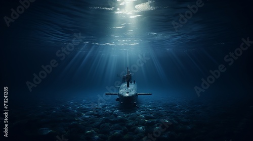 Valokuva A lone submarine ventures into the blue abyss, a symbol of marine discovery