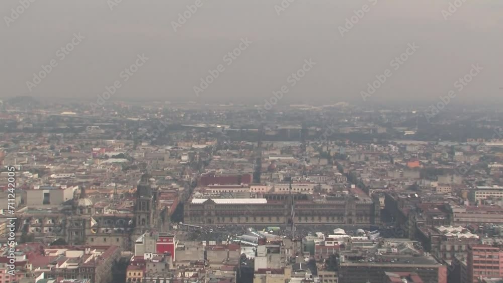 Pan shot from Torre Latinoamericana in Ciudad de Mexico towards Plaza Mayor with Catedral Metropolitana and Palacio National. Pan shot from Torre Latinoamericana in Ciudad de Mexico towards Plaza Mayor with Catedral Metropolitana and Palacio National.