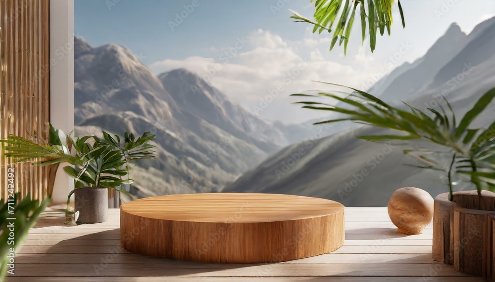 Fototapeta premium Clean Lines, Modern Shine: 3D Wood Scene for Product Presentation