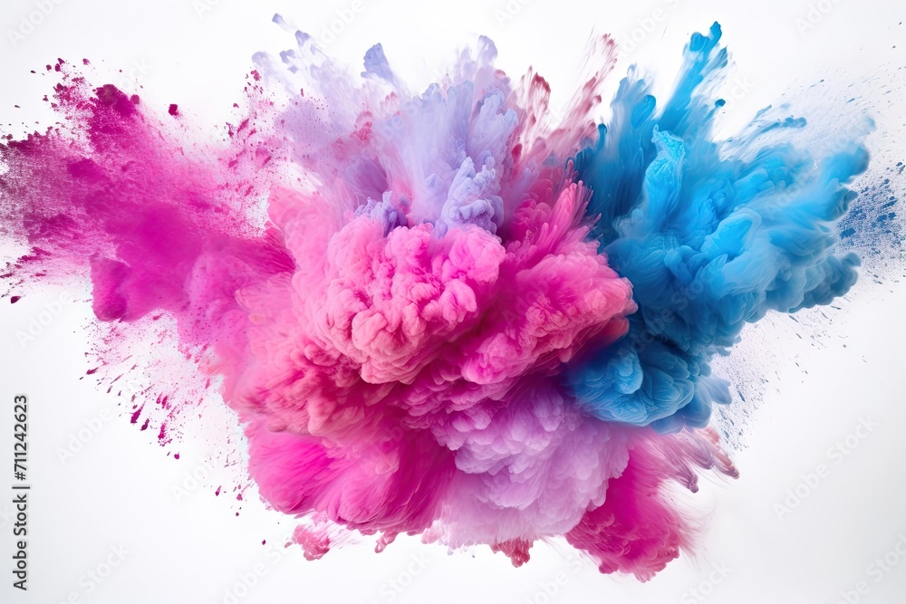 Fototapeta premium Colorful powder explodes white background