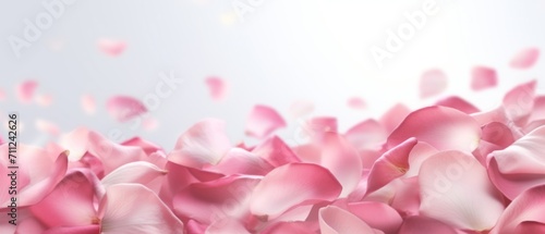 Petals of pink rose gentle background. flying petals for romantic banner design.
