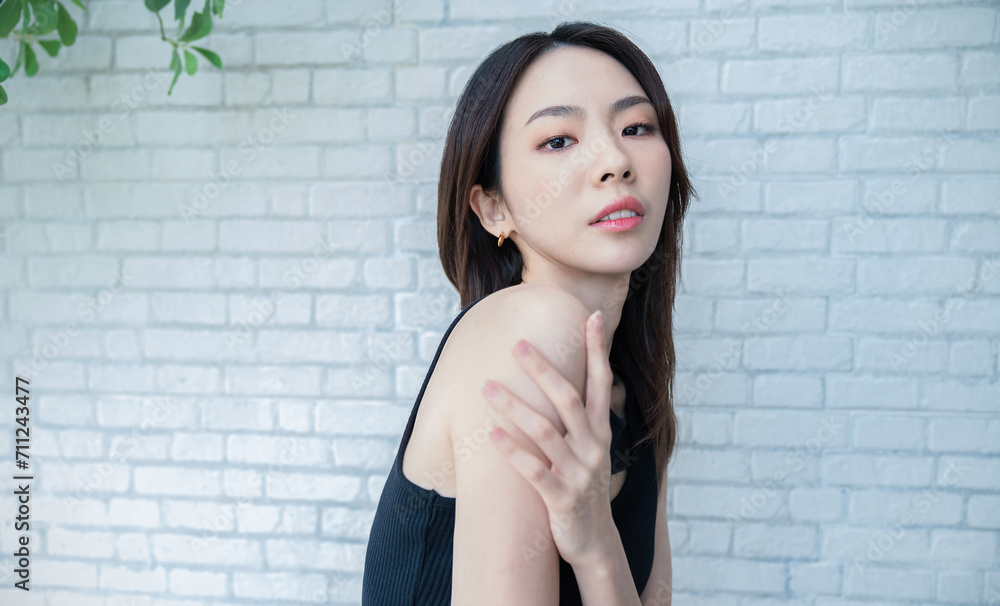 Portrait young beautiful sexy asian korean woman slim fit body. Isolated of touch face facial fashion asian girl looking. Lifestyle japanese makeup, korea people glow skin, beauty asia girl next door. Portrait young beautiful sexy asian korean woman slim fit body. Isolated of touch face facial fashion asian girl looking. Lifestyle japanese makeup, korea people glow skin, beauty asia girl next door.