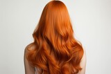 Rear view of woman with healthy and shiny orange long hair, hair dye advertising, salon advertising, hair salon advertising wallpaper, hair color choice card