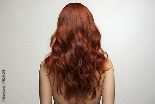 Rear view of woman with healthy and shiny orange-red long hair, hair dye advertising, salon advertising, hair salon advertising wallpaper, hair color choice card
