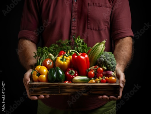 Various organic vegetables in basket, rich vegetable and fruit basket, supermarket vegetable advertisement, organic food advertisement, health © pengmm