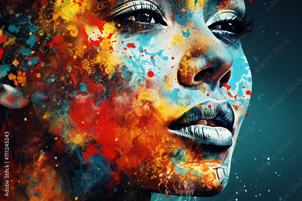 Beauty, style, make-up, fine-art concept. Abstract and surreal colorful woman close-up portrait illustration. Vivid colors, tiny details, minimalist style Beauty, style, make-up, fine-art concept. Abstract and surreal colorful woman close-up portrait illustration. Vivid colors, tiny details, minimalist style
