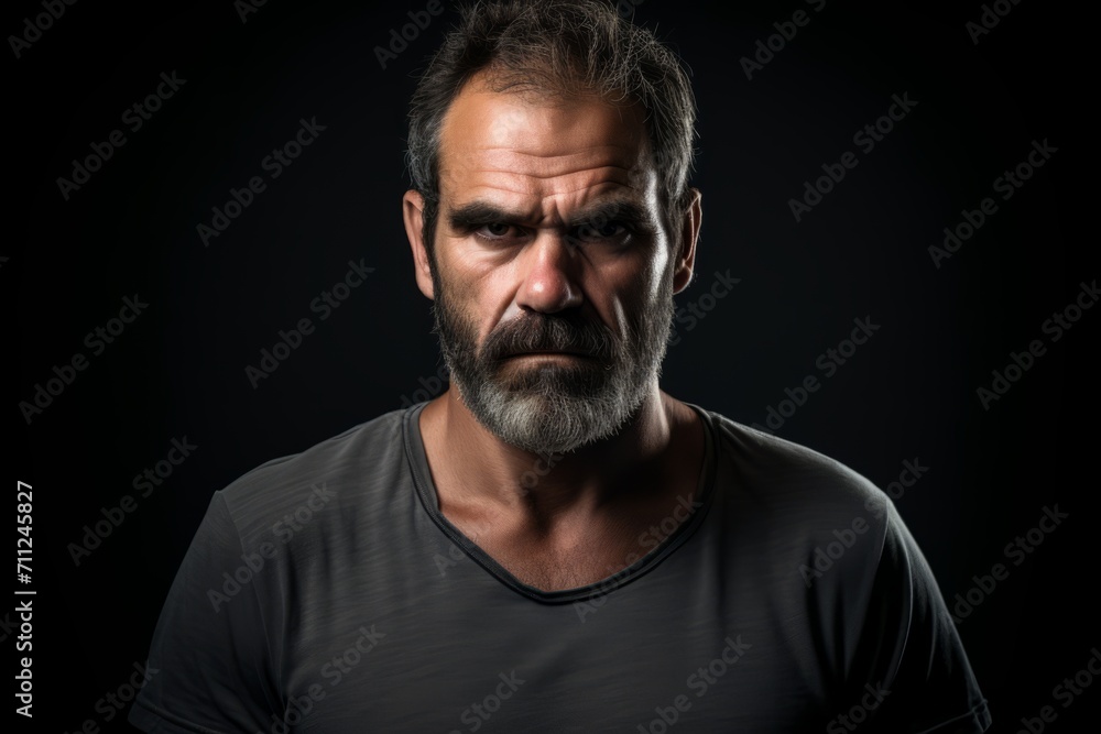 Portrait of a handsome man with long gray beard and mustache on a black background
