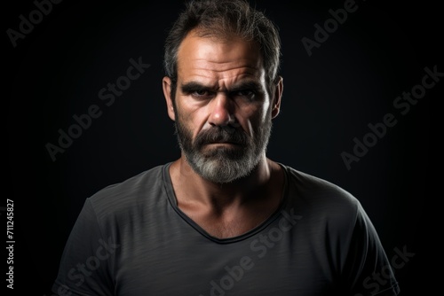 Portrait of a handsome man with long gray beard and mustache on a black background