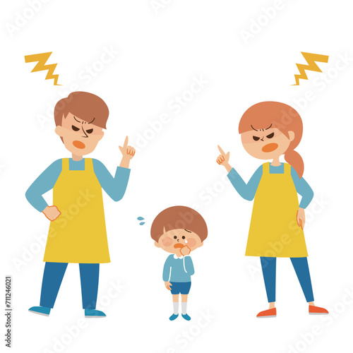 子供を怒る保育士　かわいいイラスト素材