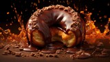 An enticing image showcasing a donut oozing with a molten lava chocolate filling, creating a delectable explosion of rich flavors when pierced with a fork.