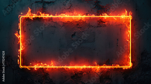 flames surrounding a red-hot horizontal rectangular frame with room for copy space photo