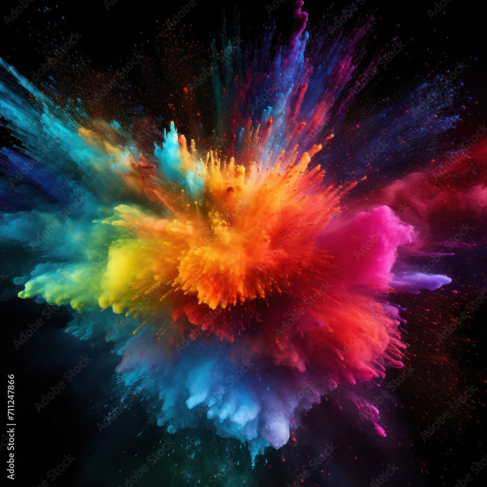 Multicolored explosion of holi paint powder on black background Multicolored explosion of holi paint powder on black background