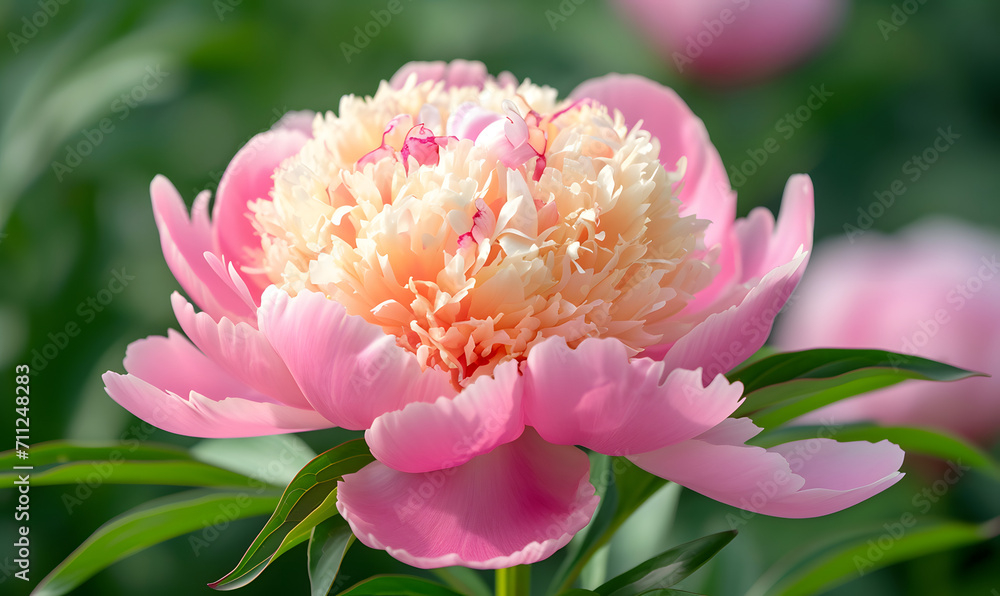 Pink Peony Flower Head Full Bloom, Generative AI Pink Peony Flower Head Full Bloom, Generative AI