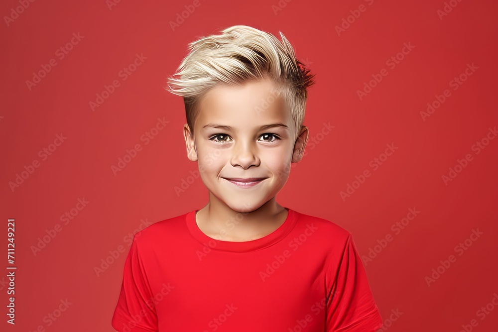 Portrait of a cute little boy with blond hair on a red background Portrait of a cute little boy with blond hair on a red background
