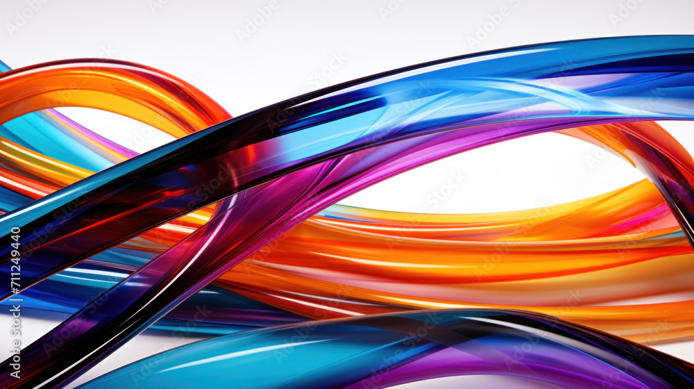 Artistic arrangement of interlacing glass stripes with vibrant colors on a clear background. Artistic arrangement of interlacing glass stripes with vibrant colors on a clear background.