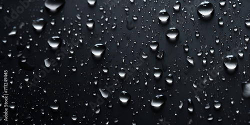 Black wet background raindrops for overlaying on window concept of autumn weather background of AI Generative 