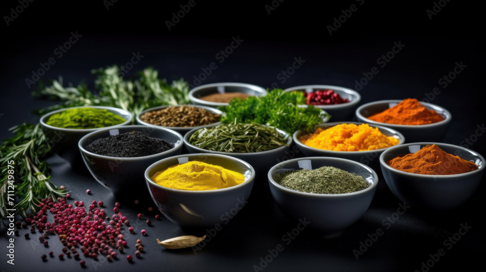 Various colorful spices displayed in small bowls, highlighting diverse flavors and culinary ingredients. Various colorful spices displayed in small bowls, highlighting diverse flavors and culinary ingredients.