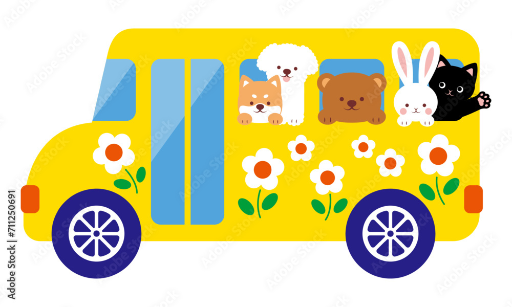 vector illustration of animals on the school bus for banners, cards, flyers, social media wallpapers, etc. vector illustration of animals on the school bus for banners, cards, flyers, social media wallpapers, etc.