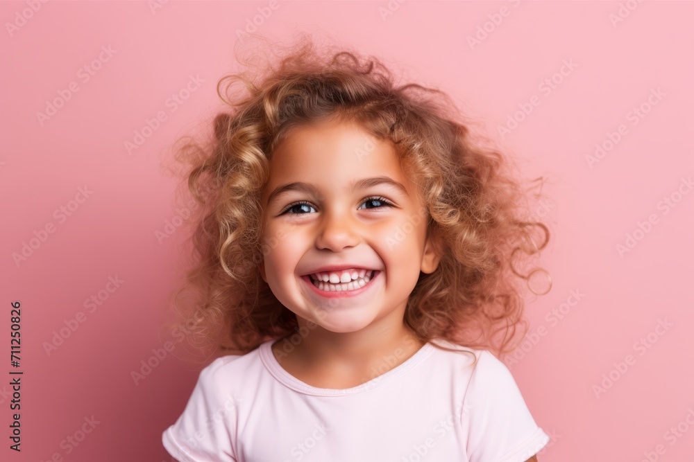 Portrait of a beautiful little girl with curly hair on a pink background Portrait of a beautiful little girl with curly hair on a pink background