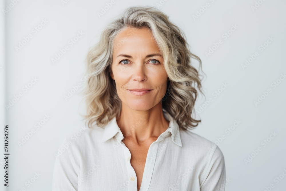 Portrait of mature businesswoman with grey hair looking at camera. Portrait of mature businesswoman with grey hair looking at camera.