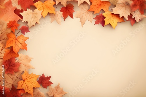 Abstract autumn frame background with colorful maple leaves and copy space