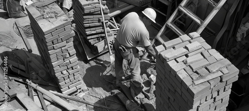 Construction site, 1960s, 1970s.  photo