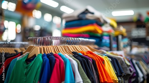 Blurred view of colorful second-hand items for sale at a local charity shop