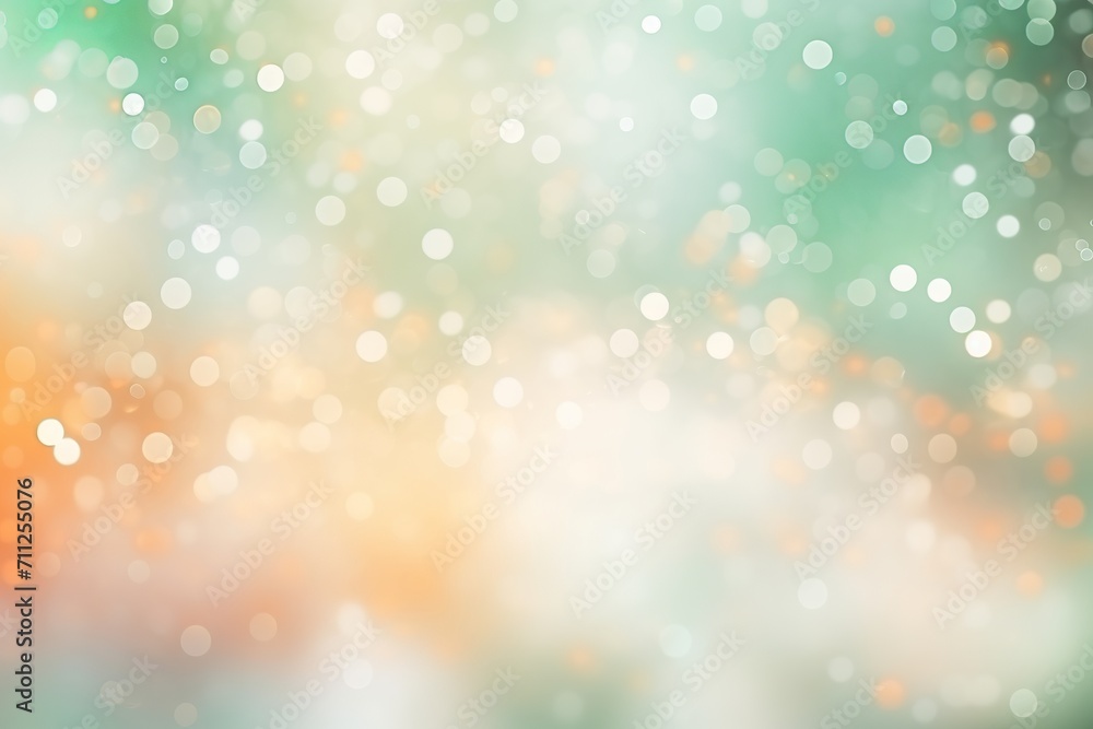 Blurred bokeh background in pastel colors of mint, peach, and white